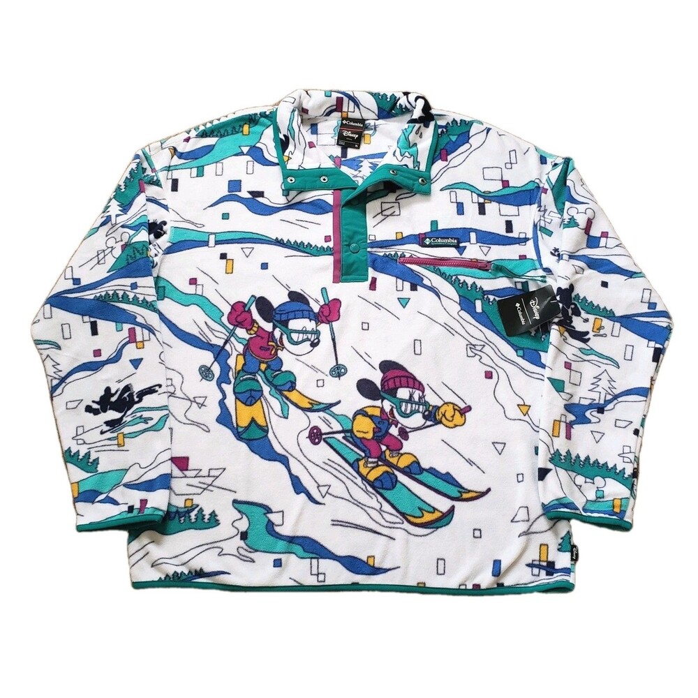 D25 Columbia X Disney Mickey & Friends Size XL Mens Pullover Fleece White NWT
